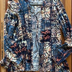 LOGO by Lori Goldstein Multicolor Patterned Cardigan/Topper